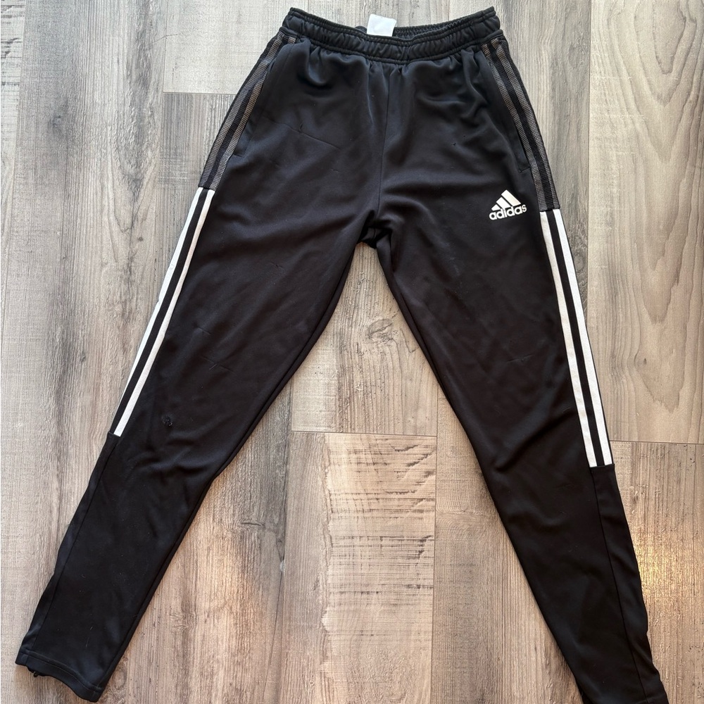 Adidas mens Black Joggers with White Stripes